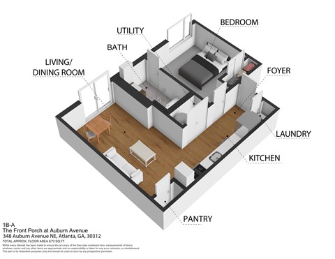 Floor plan for 1 bed, 2 baths, 759 sqft